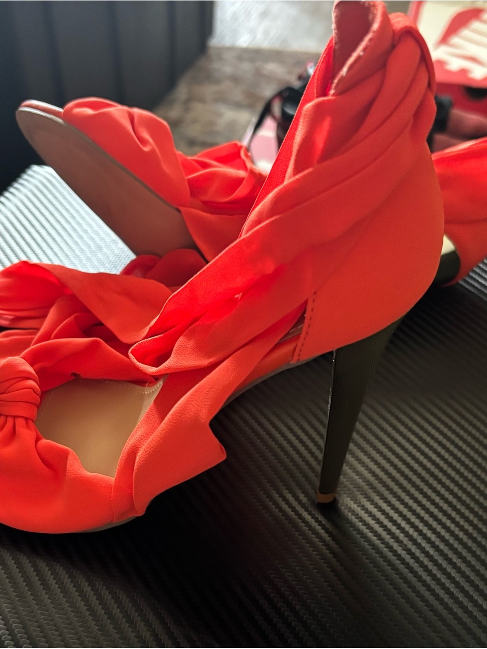 Shoe Dazzle Coral Twist Ankle-Wrap Stiletto Heels